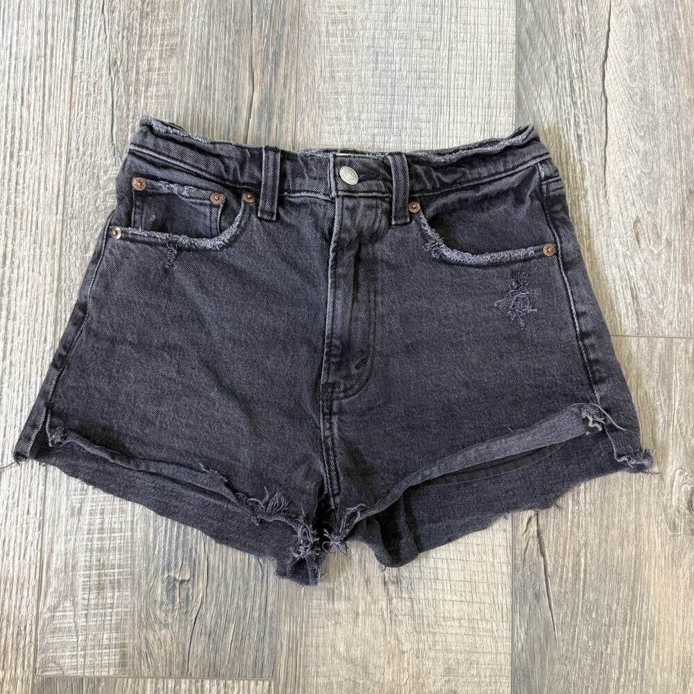 Abercrombie & Fitch The Mom Shorts High Rise Size 25/0 Black Wash Retro Booty